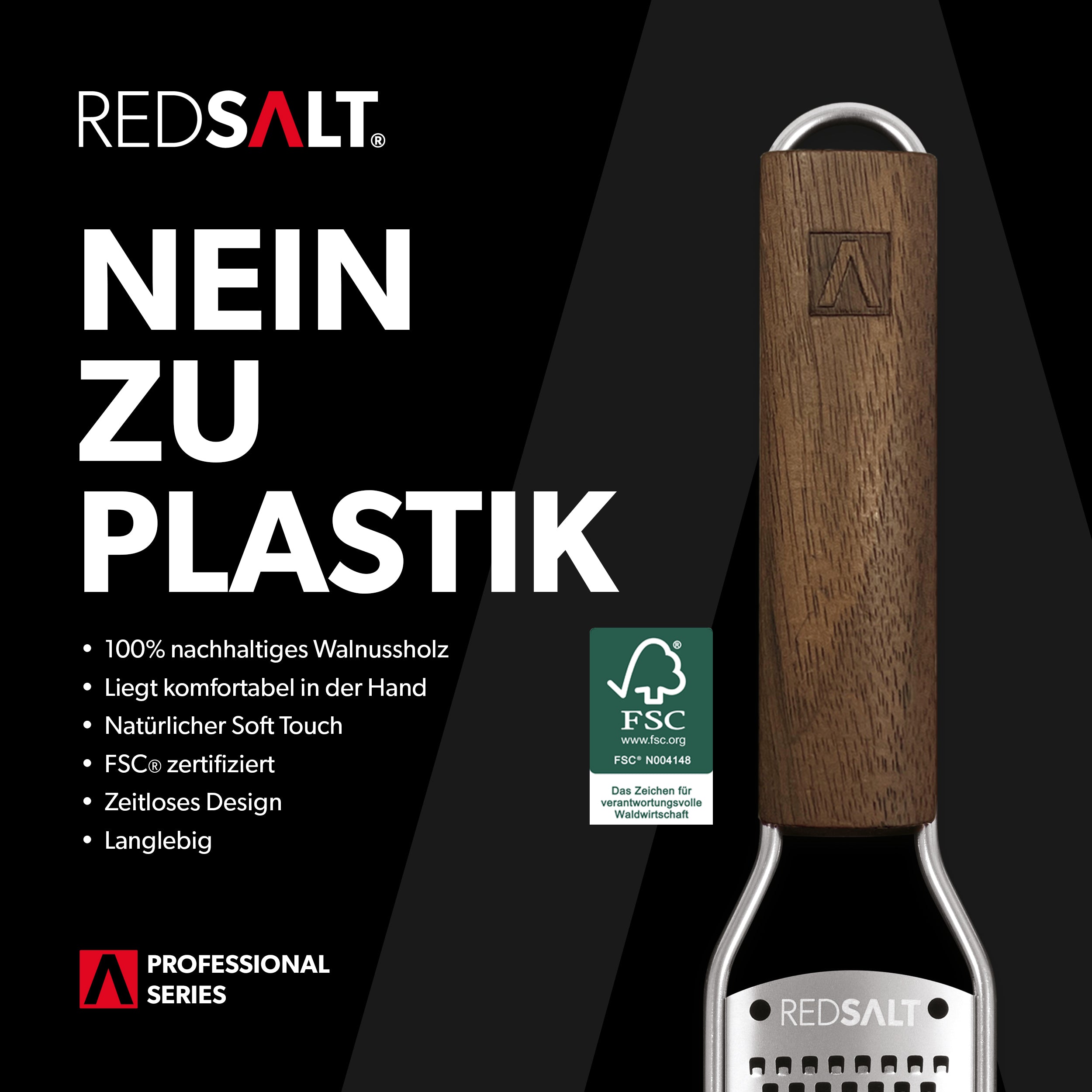 Zester Edelstahl Reibe mit Walnuss Holzgriff