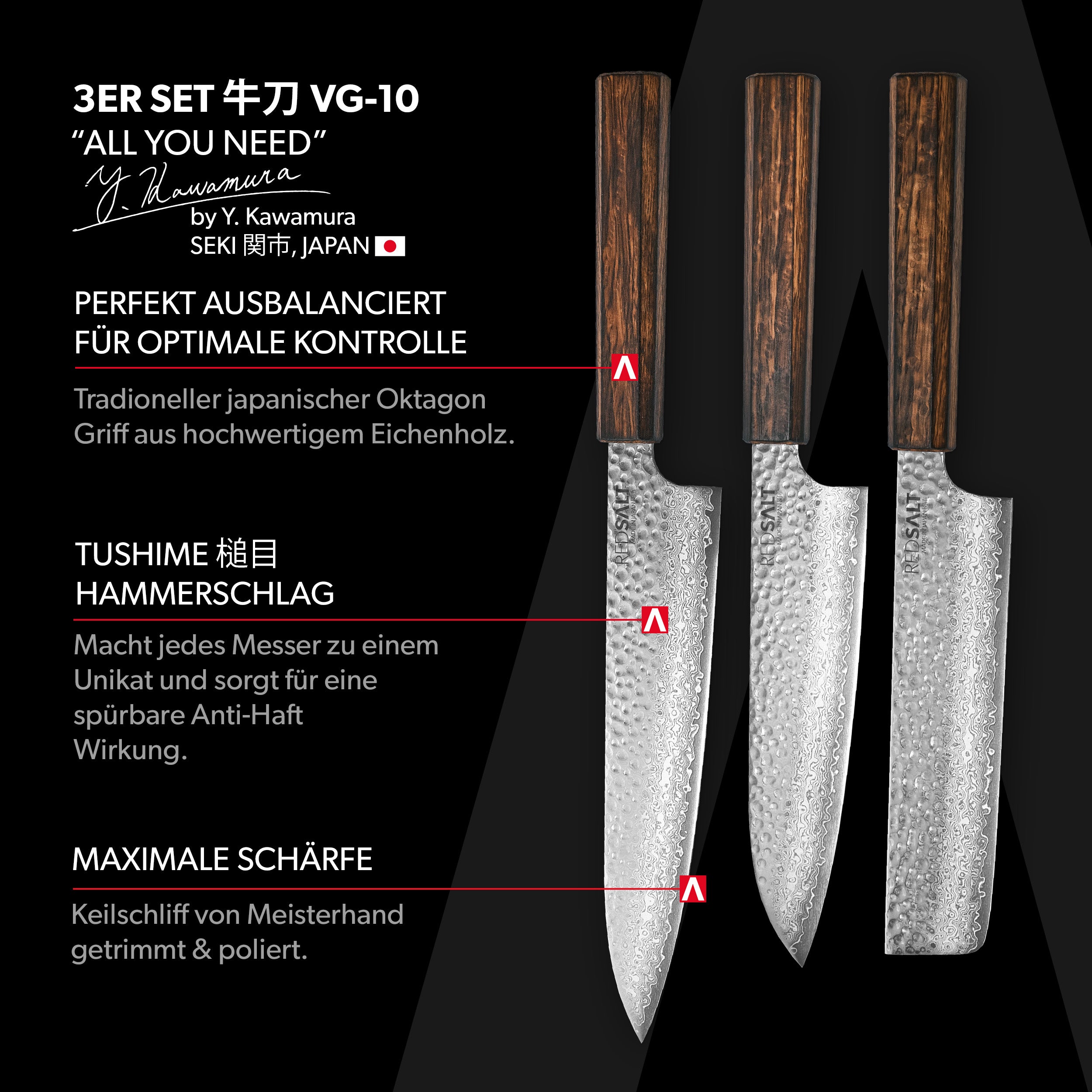 3er Set Gyuto Santoku Nakiri VG10