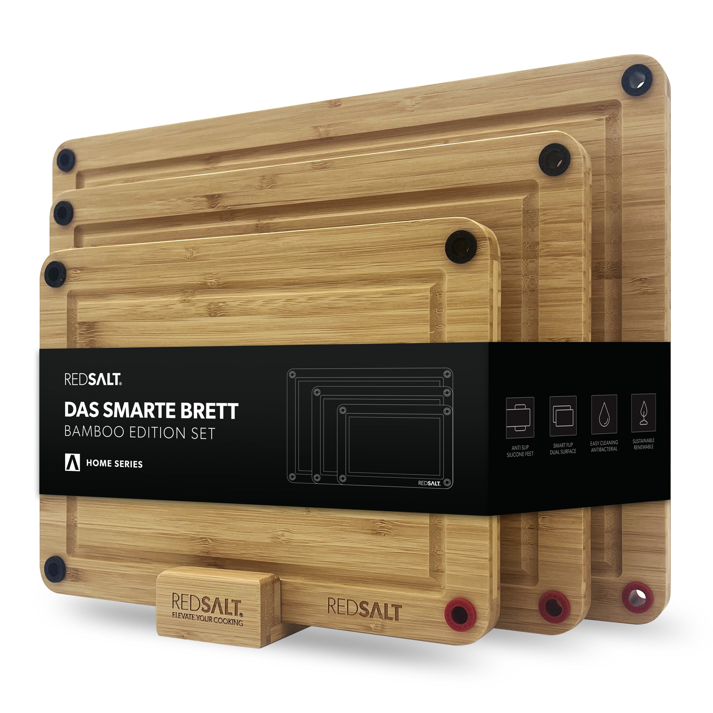 Bambus Schneidebrett 3er Set rutschfest 38x26 | 32x22 | 26x18 cm