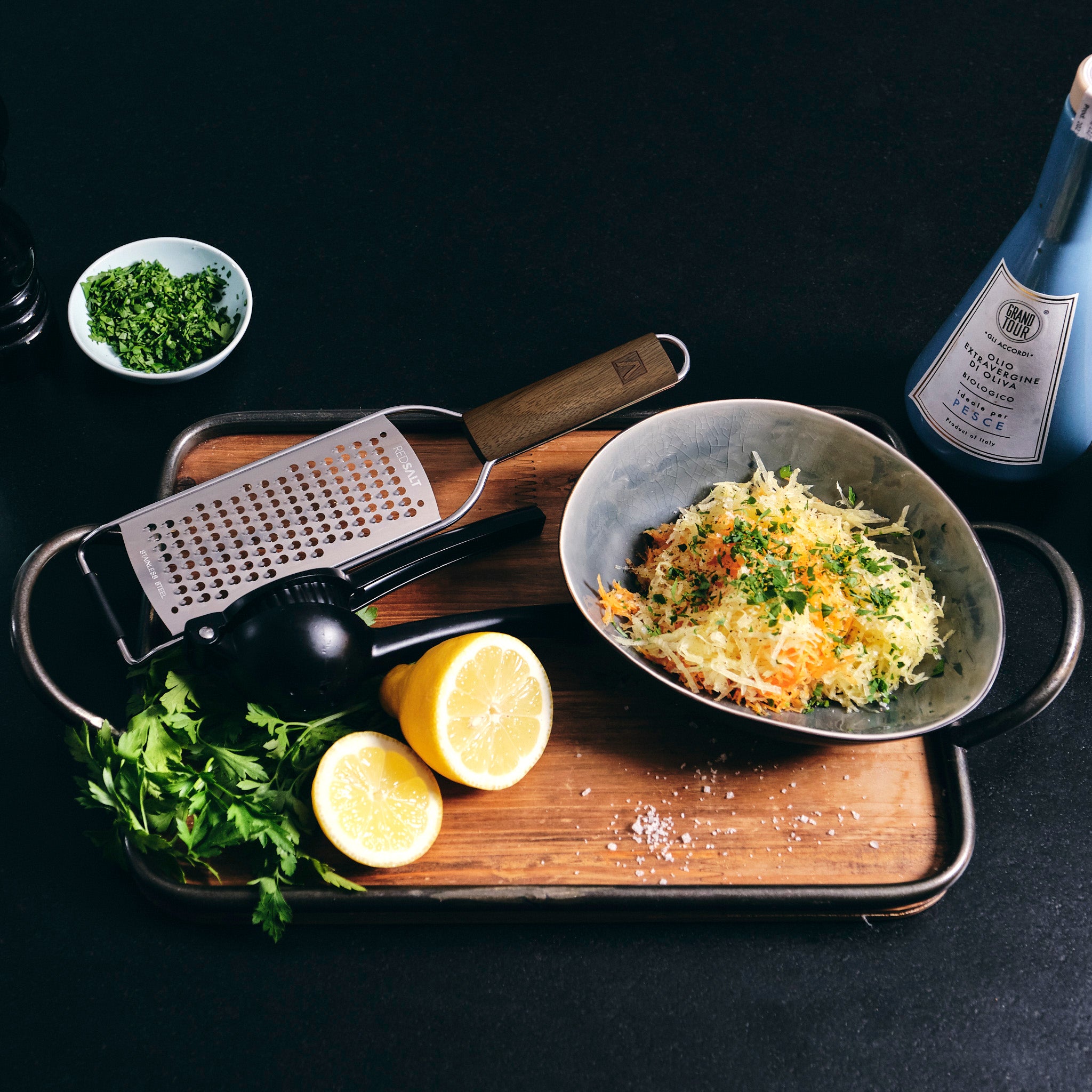 Reiben Set Zester & Julienne mit Walnuss Holzgriff